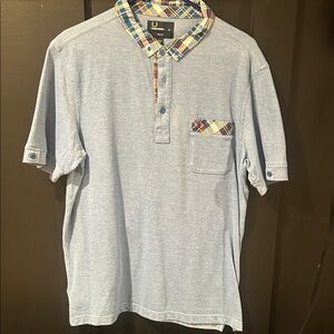 Fred Perry Light Blue Polo with Plaid Details